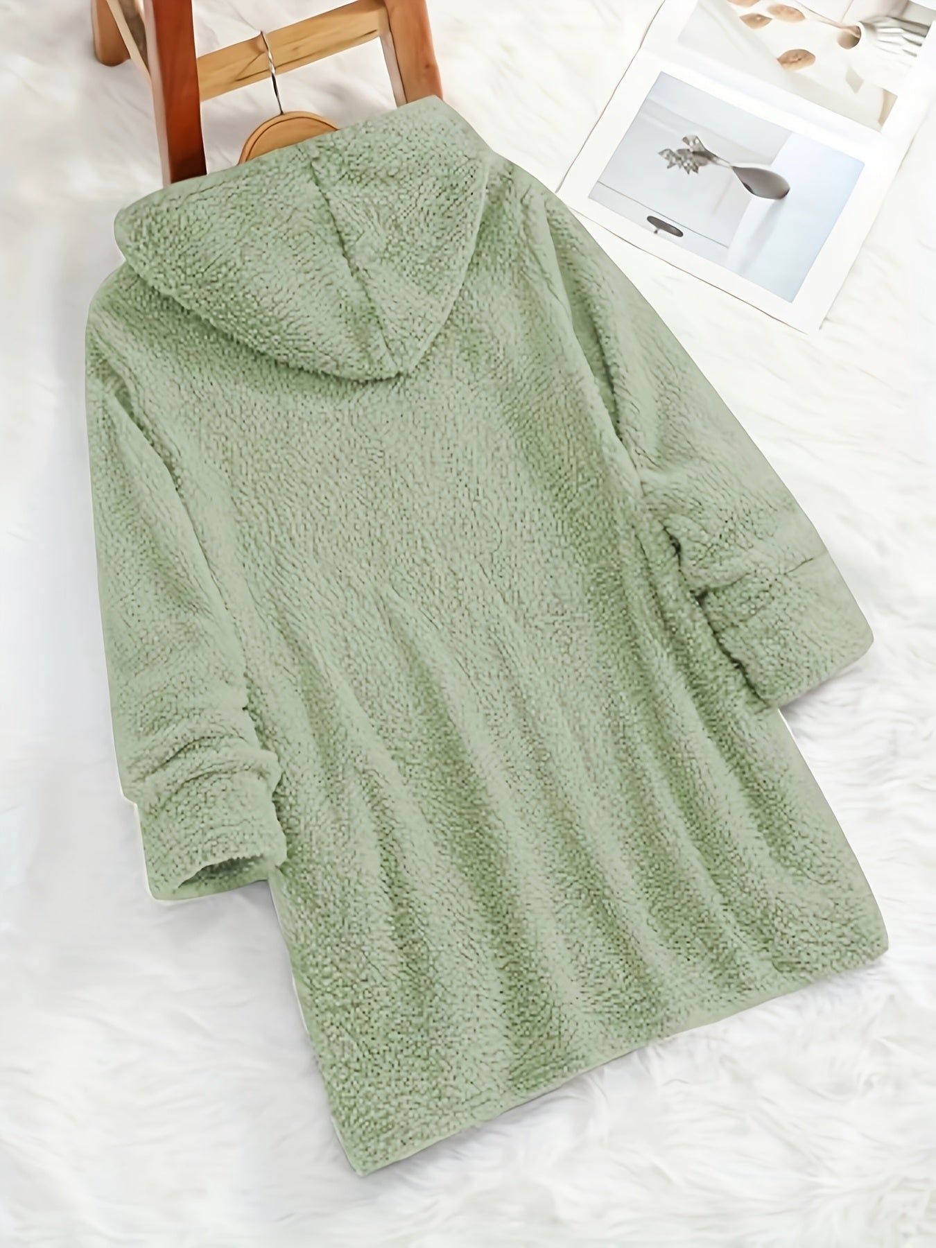 Moletom com Capuz de Urso Teddy "Sim, Estou Frio" para Mulheres - 100% Poliéster Ajuste Relaxado Manga Longa com Bolsos Duplos, Top Casual Forrado em Fleece Aconchegante para Outono & Inverno