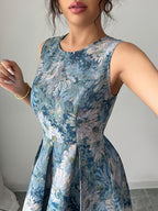 Vestido Maxi Elegante Feminino com Estampado Floral, Corte em A, Manga Balão e Detalhe na Cintura - Vestido Formal/De Festa/Para o Dia a Dia de Gola Redonda e Comprido em /, Roupa Lavável à Máquina para Primavera/Outono, Vestidos Bonitos