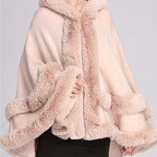 Luxurious Hooded Faux Fur Cape Cardigan for Women
