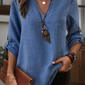 Elegant Plus Size Light Gray Denim-Look Blouse