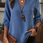 Elegant Plus Size Light Gray Denim-Look Blouse