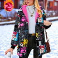 Women's Hooded Graffiti Jacket - Vibrant Winter Style