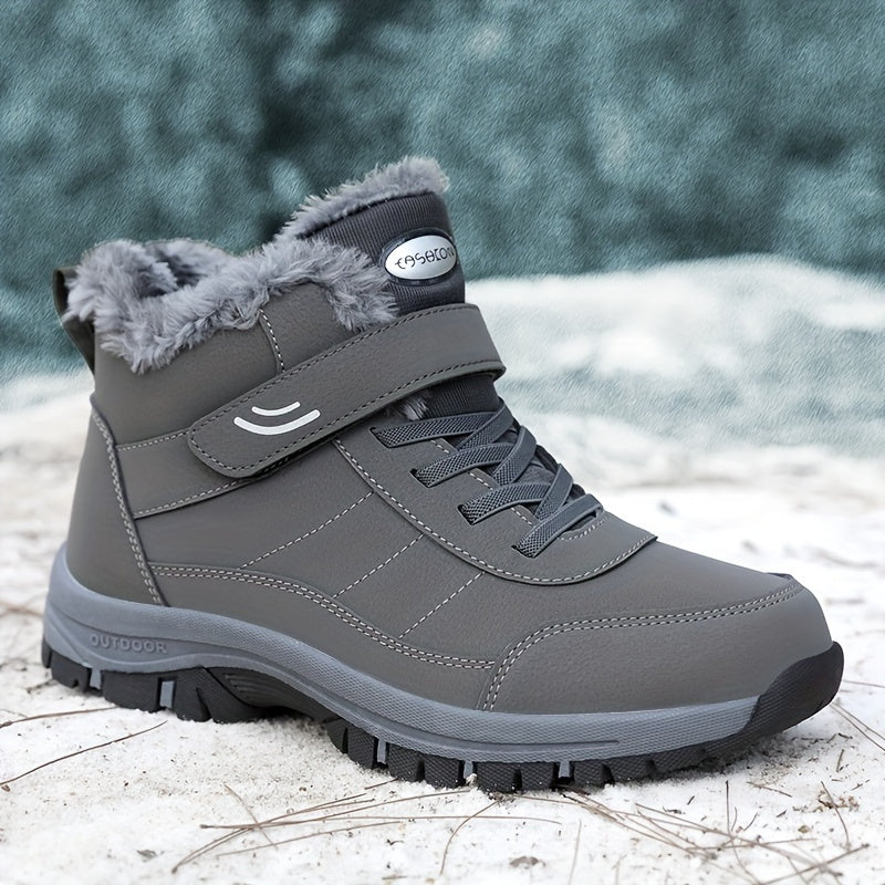 Botas de Neve Femininas, Estilo Casal Outono/Inverno Unissex Esportes ao Ar Livre Sapatos Cano Alto para Caminhada com Forro Fleece Quente e Solado Macio Antiderrapar Durável Tamanho Grande Pai Mãe Idosa Curta Confortavelmente no Dia a dia em Temperaturais Abissíssim