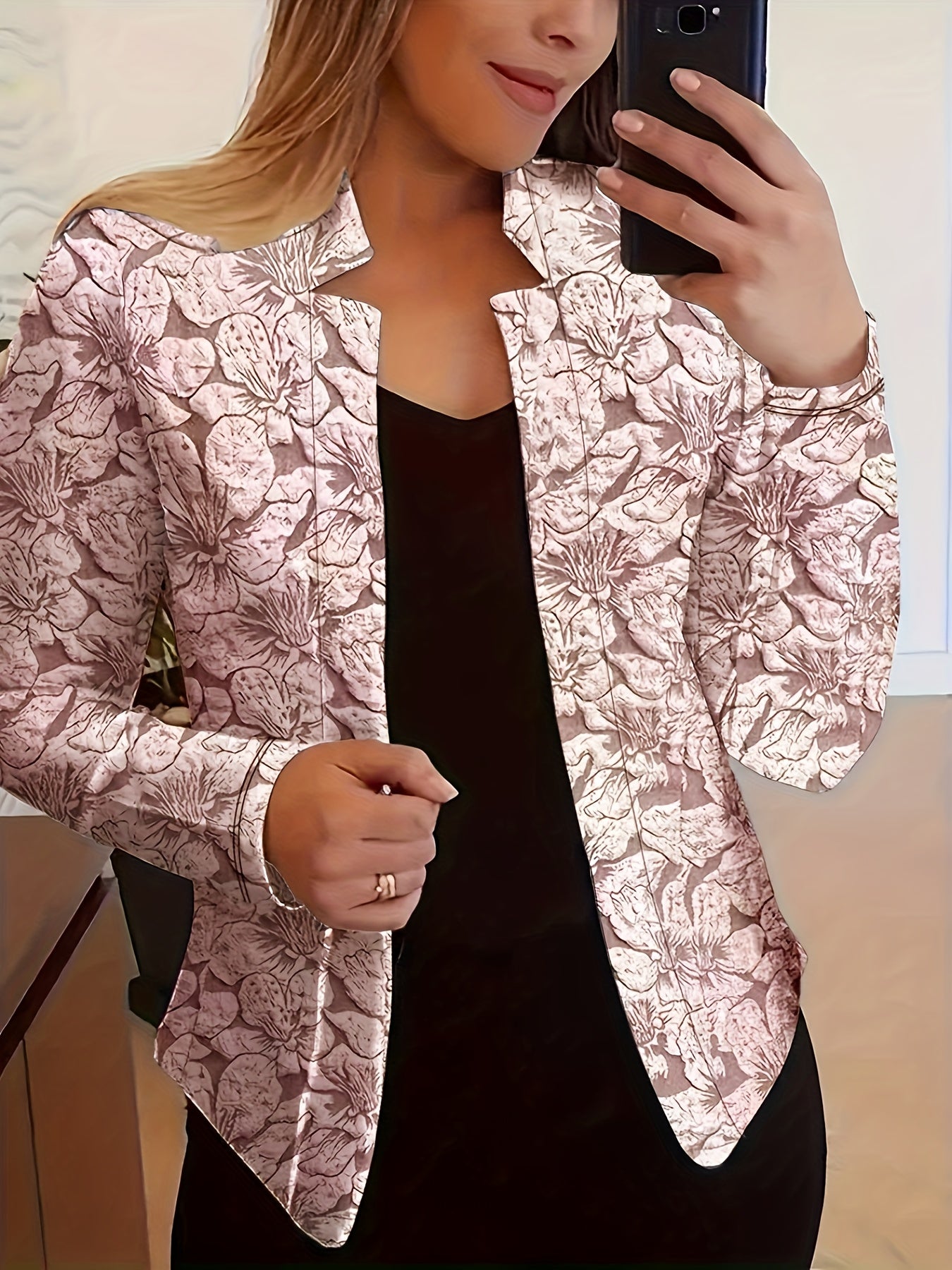 Tamanho Grande - Casaco de Malha com Estampado Floral Vintage | Tecido Elegante Sem Elasticidade, Adequado para Escritório e Trabalho, Roupa para Todas as Estações para Mulheres