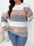 Tamanho Grande - Tamanho Grande, Suéter de Tamanho Grande para Mulheres - Bege/Elegante/Cinza/Branco/Preto/Castanho - Suéter de Manga Longa Não Elástico para Outono/Inverno - Escritório, Festa, Vestuário Diário - Tops Amigáveis para Corpos Curvos, Roupa de Inverno, Ajuste Relaxed, Material Aconchegante, Suéter de Malha Elegante, Amantes da Moda