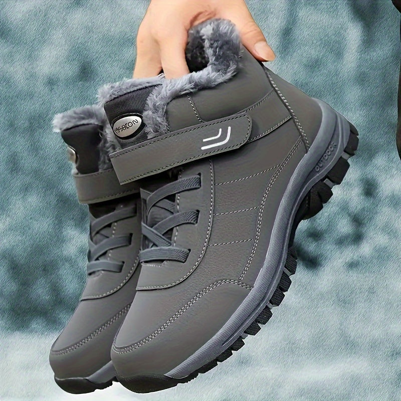 Botas de Neve Femininas, Estilo Casal Outono/Inverno Unissex Esportes ao Ar Livre Sapatos Cano Alto para Caminhada com Forro Fleece Quente e Solado Macio Antiderrapar Durável Tamanho Grande Pai Mãe Idosa Curta Confortavelmente no Dia a dia em Temperaturais Abissíssim