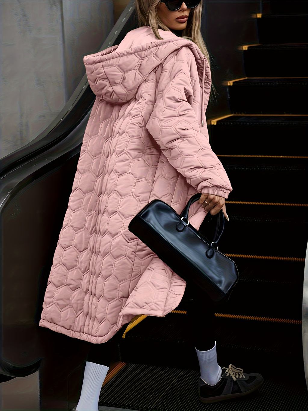 Jaqueta de Inverno Acolchoada com Capuz para Mulheres - Casaco Longo para Clima Frio, Lavável à Mão, Ideal para Outono e Inverno, Casual para Baixas Temperaturas