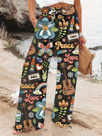 Calças largas estampadas, calças soltas casuais para primavera e verão, roupa de mulher