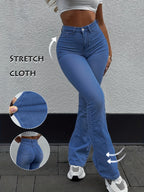 Jeans de ganga desbotados e de lavagem clara para mulher - Calças de perna reta sem elasticidade com design clássico de cinco bolsos, roupa para todos os dias e formal para todas as estações, jeans compridos de estilo streetwear para mulher, roupa versátil, roupa casual, costura de qualidade