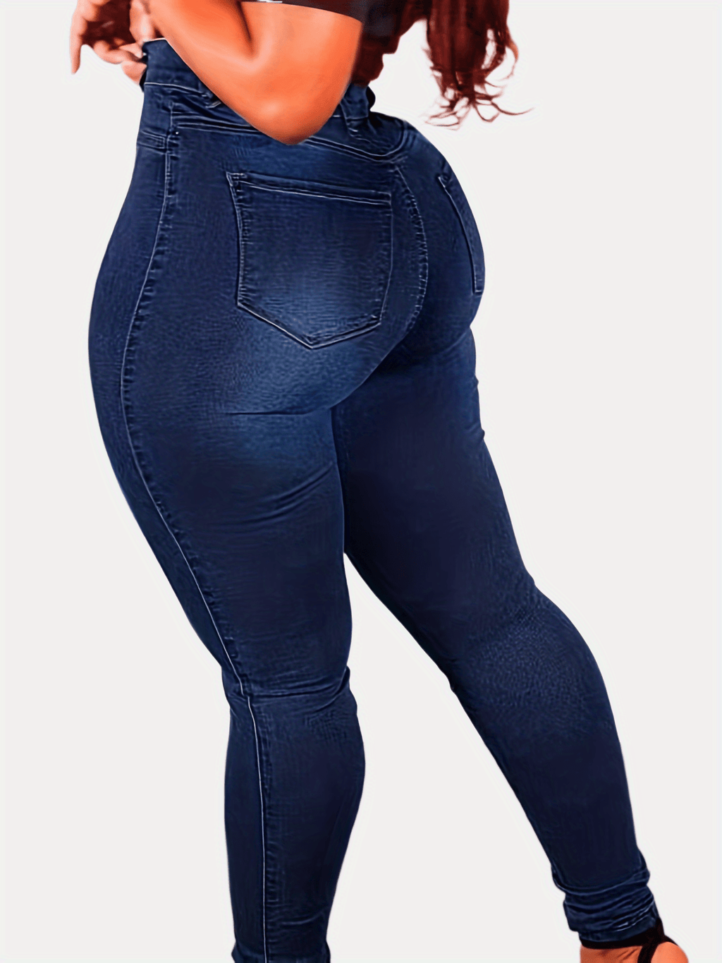 Calças Jeans Femininas de Cintura Alta - Calças de Denim Elástico Não Transparente com Fechamento em Botão, Slim Fit para Uso Diário e Formal - Lavável à Máquina, Tecido Durável