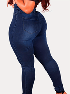 Calças Jeans Femininas de Cintura Alta - Calças de Denim Elástico Não Transparente com Fechamento em Botão, Slim Fit para Uso Diário e Formal - Lavável à Máquina, Tecido Durável