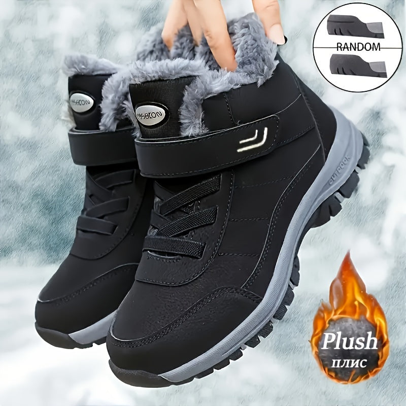 Botas de Neve Femininas, Estilo Casal Outono/Inverno Unissex Esportes ao Ar Livre Sapatos Cano Alto para Caminhada com Forro Fleece Quente e Solado Macio Antiderrapar Durável Tamanho Grande Pai Mãe Idosa Curta Confortavelmente no Dia a dia em Temperaturais Abissíssim