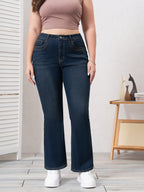 25AW Calças Flare Elegantes de Cintura Alta e Ajuste Slim, Elásticas, Denim Lavado Azul, Para Todas as Estações, Moda Versátil | Calças Flare | Ajuste Slim Confortável, Zíper, Calças Longas Casuais para Primavera/Outono, Roupas de Primavera/Outono | Denim Lavado Vintage | Jeans Plus Size