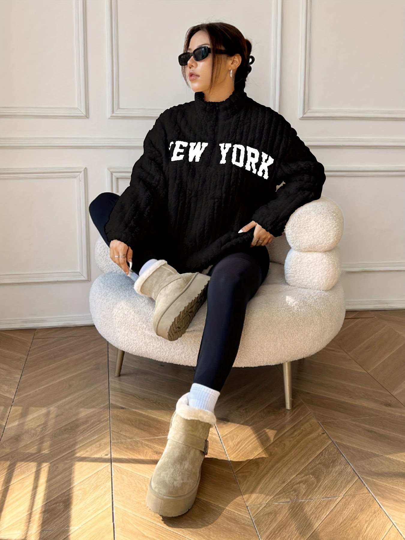 Cozy Quilted High Collar Sweatshirt for Women