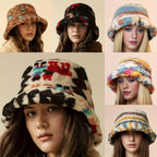 1pc Chapéu de Pescador Feminino - Chapéu Balde Leve e Quente para o Inverno com Estampa Aleatória, Pele Sintética Macia, Ajustável 55.88-60.96 cm para Natal & Uso Diário, Design Facial, Chapéus de Inverno, Acessório Festivo, Padrão Tiedye