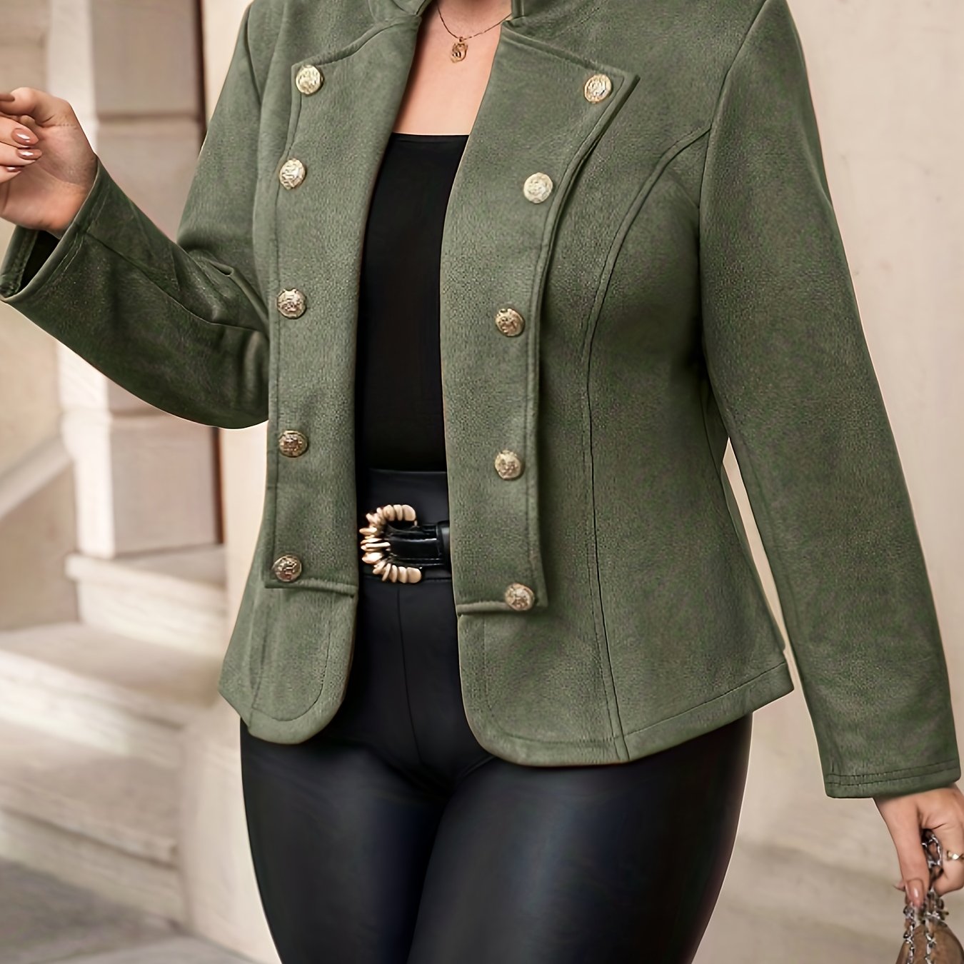 Timeless Plus Size Blazer with Gold Button Detail
