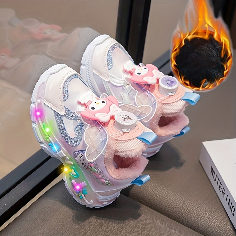 Tênis Brilhantes com Asas Iluminadas para Meninas - Fivelas Giratórias e Solas Luminosas - Sapatos de Inverno Baixos e Quentes Rosa/Branco, PU, para Corrida ao Ar Livre, Presentes de Natal ('Botas Mágicas para Caminhar')