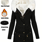 Elegant Women's Winter Coat with Faux Fur Hood