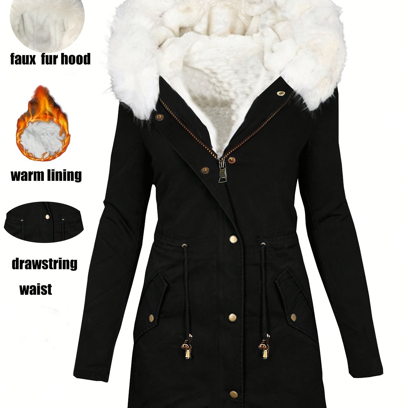 Elegant Women's Winter Coat with Faux Fur Hood
