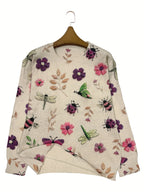 (Impressão Digital 2D) [Estampa Total] [Leve] [Suéter] Suéter de Malha Leve com Estampa Completa de Insetos, Gola Redonda Casual e Manga Longa, Moda Feminina