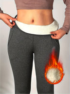 Calças de Inverno Femininas com Forro Polar e Cintura Alta - Opções Multicoloridas para Outono/Inverno, Conforto Casual ou Formal, Tecido Acolchoado, Modelagem Justa, Calças Térmicas Elásticas, Estilo Moderno, Ideal para Escritório