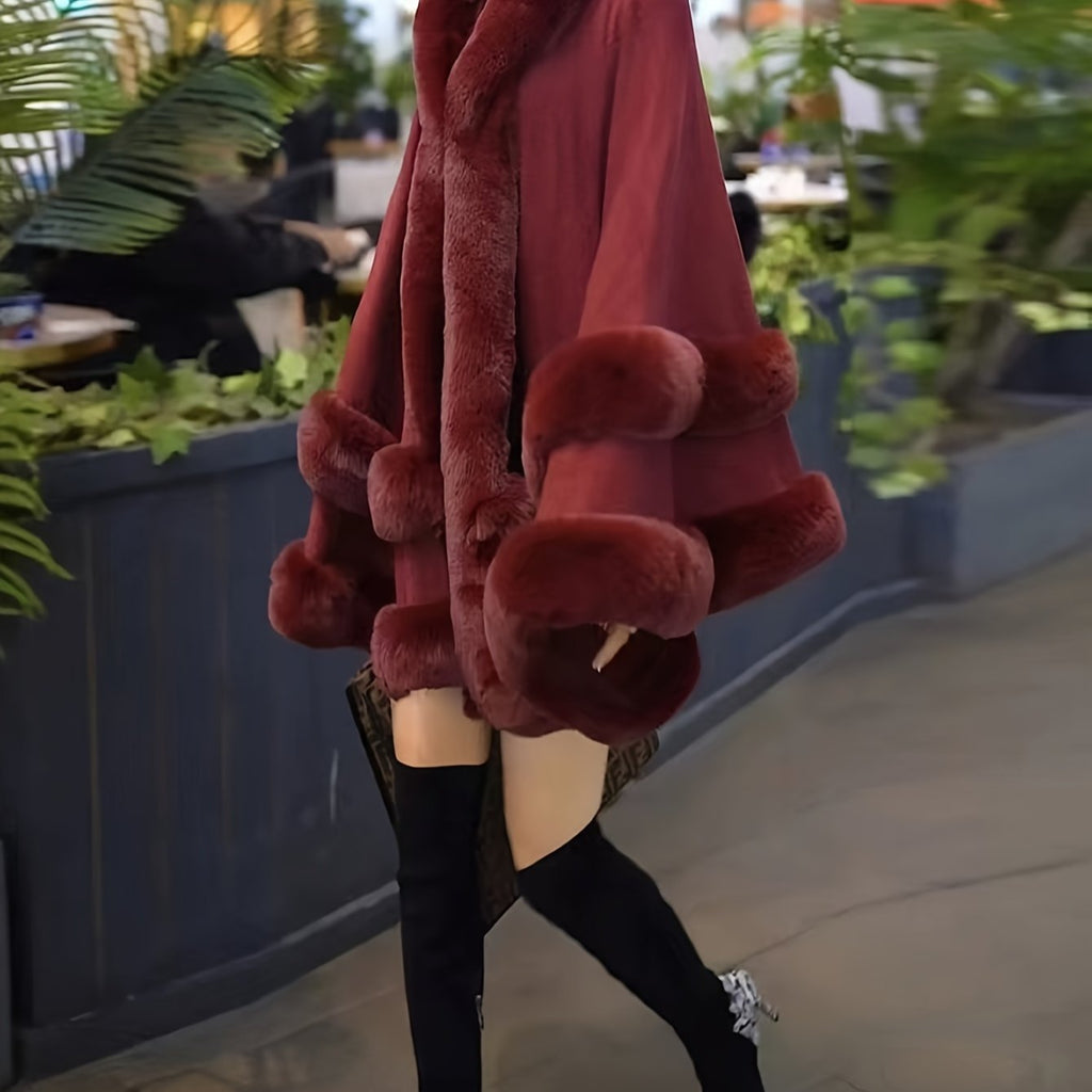 Luxurious Hooded Faux Fur Cape Cardigan for Women