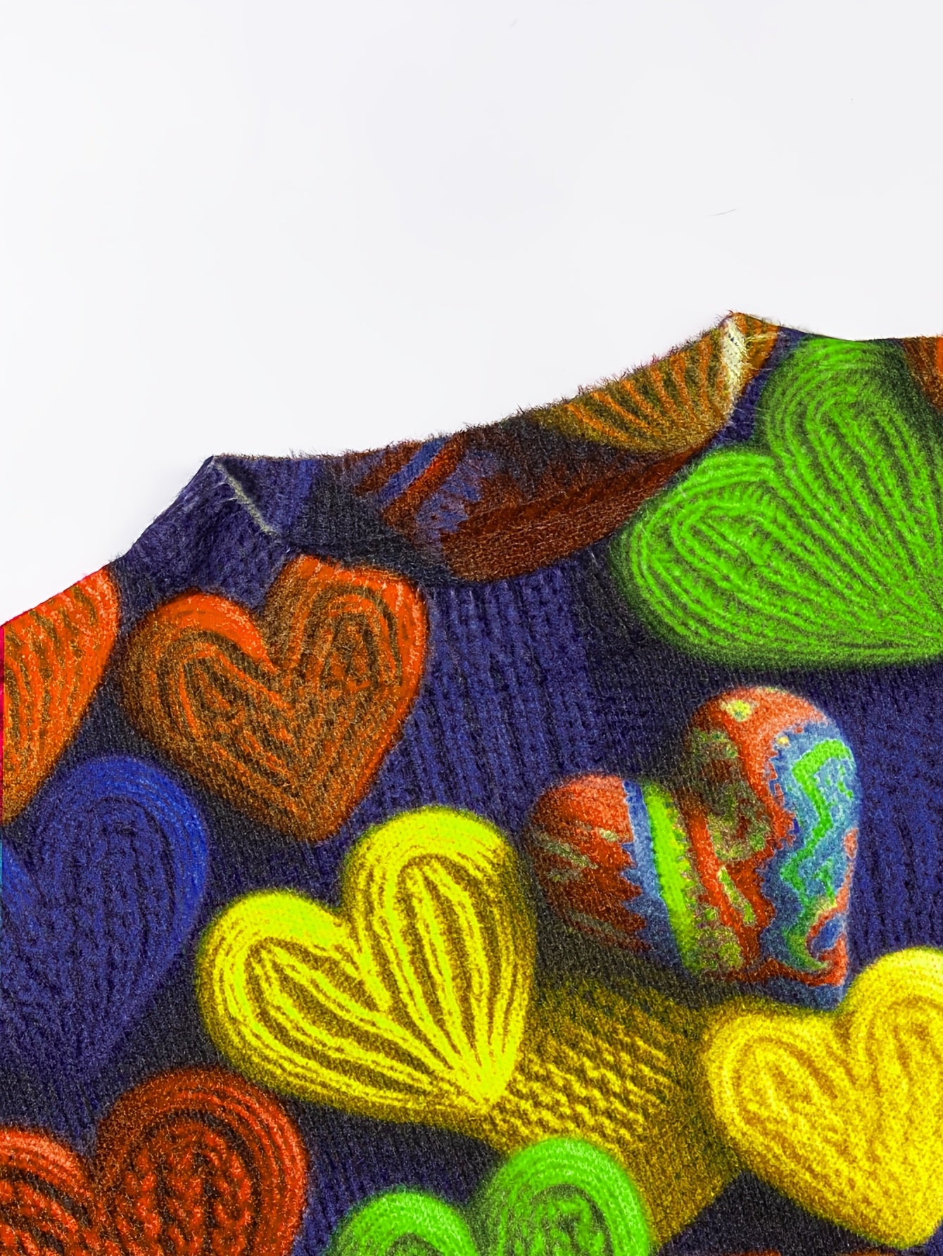 Tamanho Grande - Camisola Elegante Feminina com Padrão de Corações | Época de Outono, Gola Redonda, Manga Comprida, Corte Oversize, Pulôver com Estampado Digital