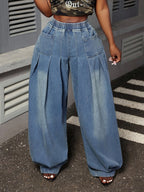 Jeans Elegantes e Largos para Mulher | Para Todas as Estações, Cor Lisa, Tecido Ligeiramente Elástico, Design Moderno e Elegante