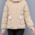 Chic Winter Hooded Jacket - Cozy Beige & White Design