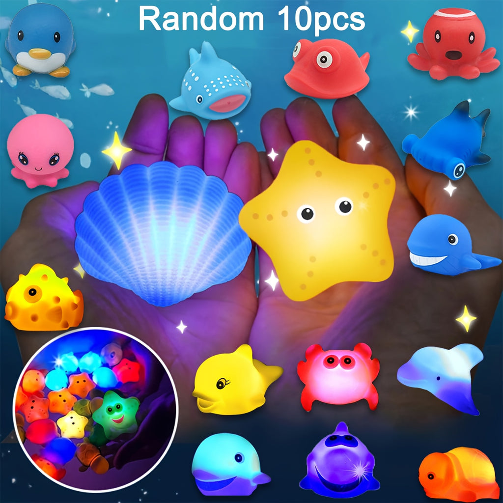 Conjunto de Brinquedos de Banho Flutuantes e Luminosos de 1/3/5/7/10 unidades | Brinquedos Educativos Coloridos Aleatórios para Crianças, Presente Perfeito de Aniversário, Natal, Páscoa, Material de PVC, Bateria de Botão Não Recarregável, Diversão na Banheira e na Duche