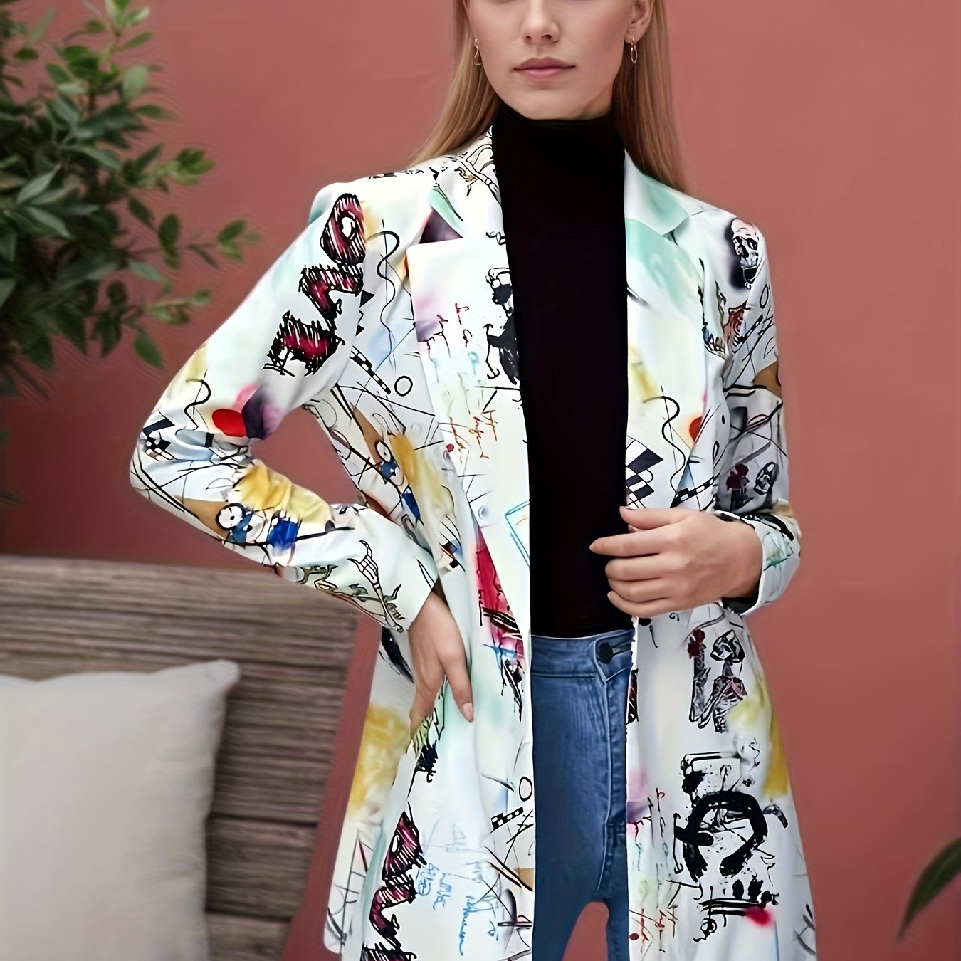 Neon Graffiti Plus Size Blazer - Modern Statement Piece