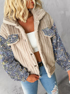 CHICME Casaco de Pelúcia Feminino em Imitação de Pele com Detalhes de Lantejoulas - Elegante Casaco de Manga Comprida com Gola de Lapela e Várias Cores, Roupa de Exterior de Inverno Lavável à Máquina para Outono/Inverno