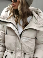 Casaco de Cor Lisa Feminino | Comprimento Midi, Manga Comprida, Detalhe de Cordão, Estilo Casual, Moda Elegante para Outono e Inverno