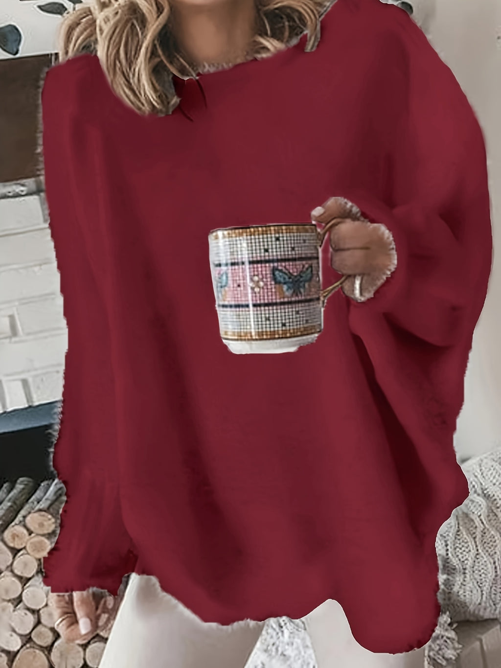 Suéter preto de tamanho grande para mulher - Pulôver aconchegante com mangas compridas, estilo elegante para o inverno, uso casual, suéter de inverno|Estilo casual|Tecido elástico