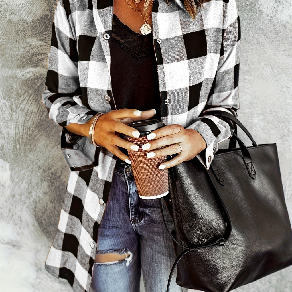 Effortless Elegance: Women's Plaid Long Sleeve Shirt