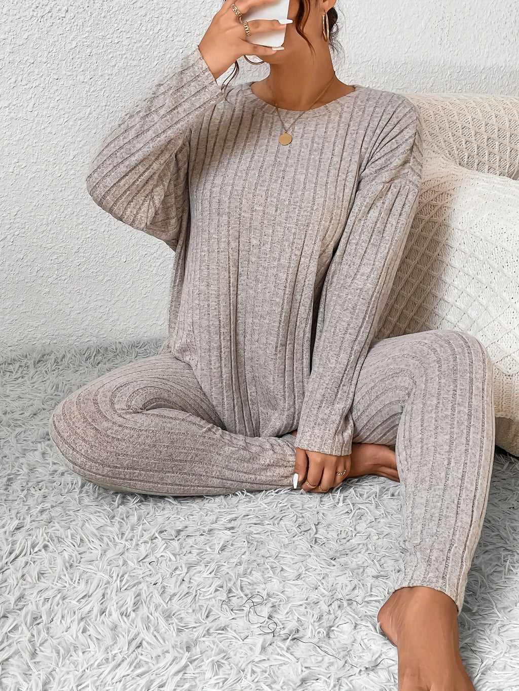 Conjunto de Pijama de Calças de Manga Longa e Tamanho Grande para Outono e Inverno