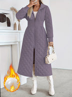 Casaco Longo de Quilting Elegante para Mulheres - Cor Sólida Manga Longa Inverno Quente com Bolsos, Design com Capuz, Comprimento Regular, Sem Cinto, Perfeito para Vestidos Casuais ou Elegantes, Casaco de Inverno, Casaco de Inverno para Mulheres