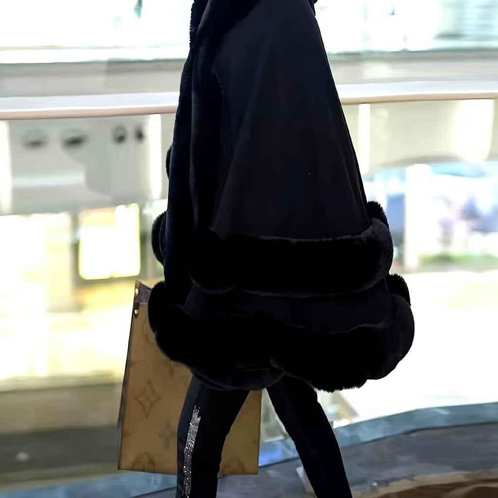 Luxurious Hooded Faux Fur Cape Cardigan for Women