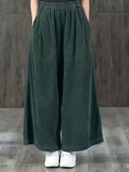 Calças de Bombazine de Perna Larga para Mulher - Calças Casuais de Cintura Elástica com Bolsos, Calças Compridas de Corte Solto para Looks Diários e Formais - Calças Confortáveis para Mulher em Todas as Estações