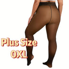 1pc Collants de Inverno Quentes para Mulher Plus Size com Forro de Lã Grossa - Meias de Calças de 220G com Costura Frontal e Traseira, Cor Sólida, 0XL-3XL, Lavar à Mão Apenas, Confortáveis e Elegantes para Roupa Casual, Leggings de Inverno, Design Sem Costuras, Textura Suave