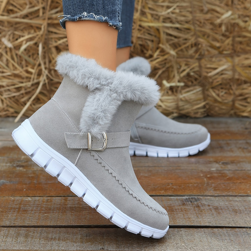 Botas de Inverno Femininas - Sola Espessa com Plataforma para Clima Frio, Sola em PU Antiderrapante, Fecho de Zíper, Interior Aveludado tipo Pelo Sintético - Sapatos Quentes para Looks Diários e Formais - Ylxhoa, Calçado Sazonal, Calçado Elegante, Construção Durável