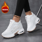 Botins de Inverno Femininos com Lã - Botas de Plataforma de Salto Médio Quentes, Parte Superior e Sola em PU, ///Azul Marinho /// - Design Slip-On/Lace-Up para Conforto em Clima Frio, Botas com Atacadores, Palmilha Acolchoada - Sapatos Casuais para Exterior e Uso Diário