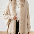 Elegant Faux Fur Collar Batwing Sleeve Poncho