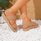 Sandálias planas femininas de cor sólida, sapatos casuais de verão com dedos abertos, sandálias leves com tira no tornozelo