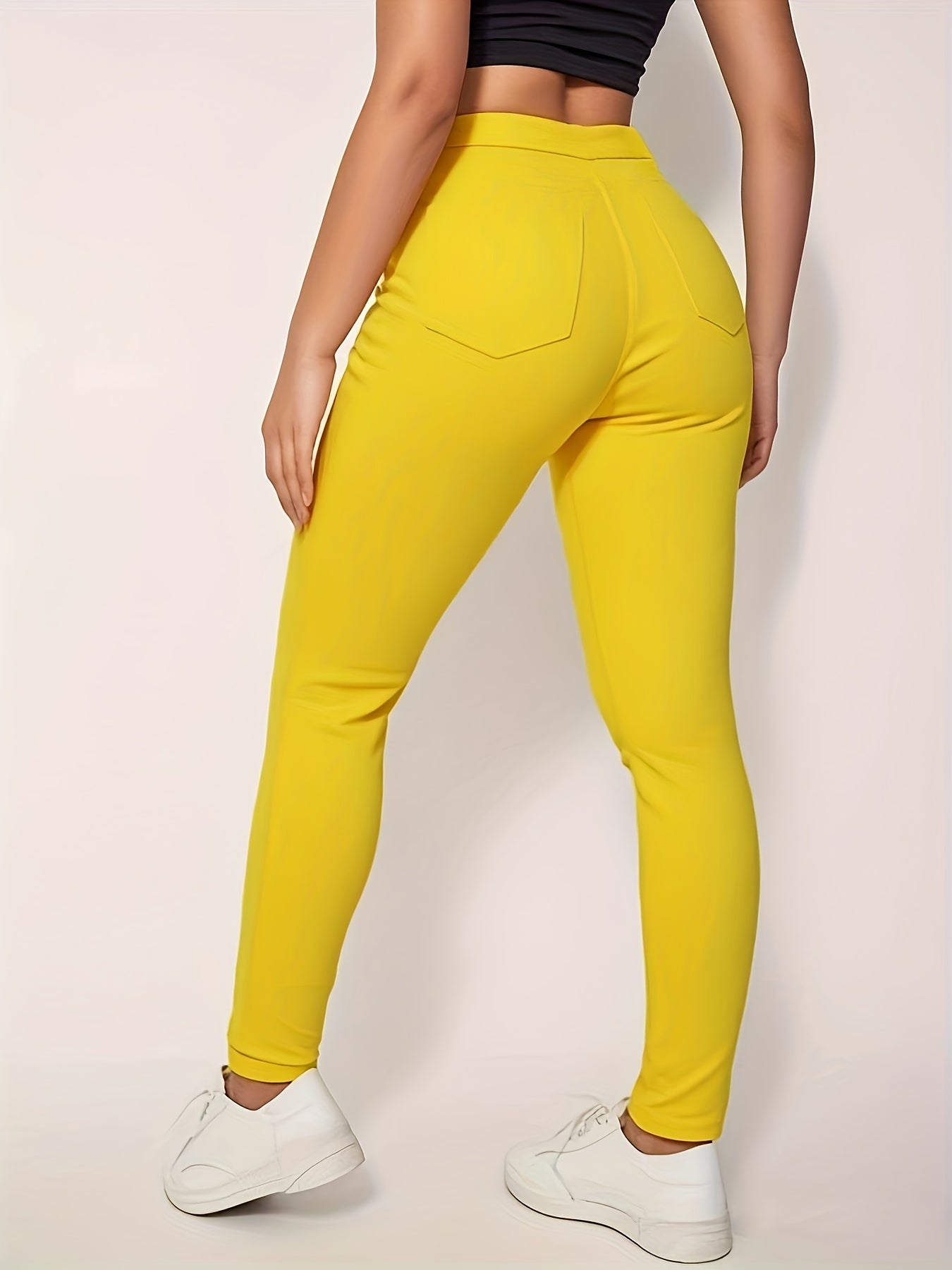 Calças Skinny de Cintura Alta para Mulheres - Pretas Elegantes e Reta com Fechamento em Botão & Zíper Interno, Confortáveis para Todas as Estações, Do Casual ao Formal (Lavável à Mão)