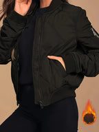 Casaco acolchoado com fecho, casaco térmico casual de manga comprida com bolsos para outono e inverno, roupa de mulher