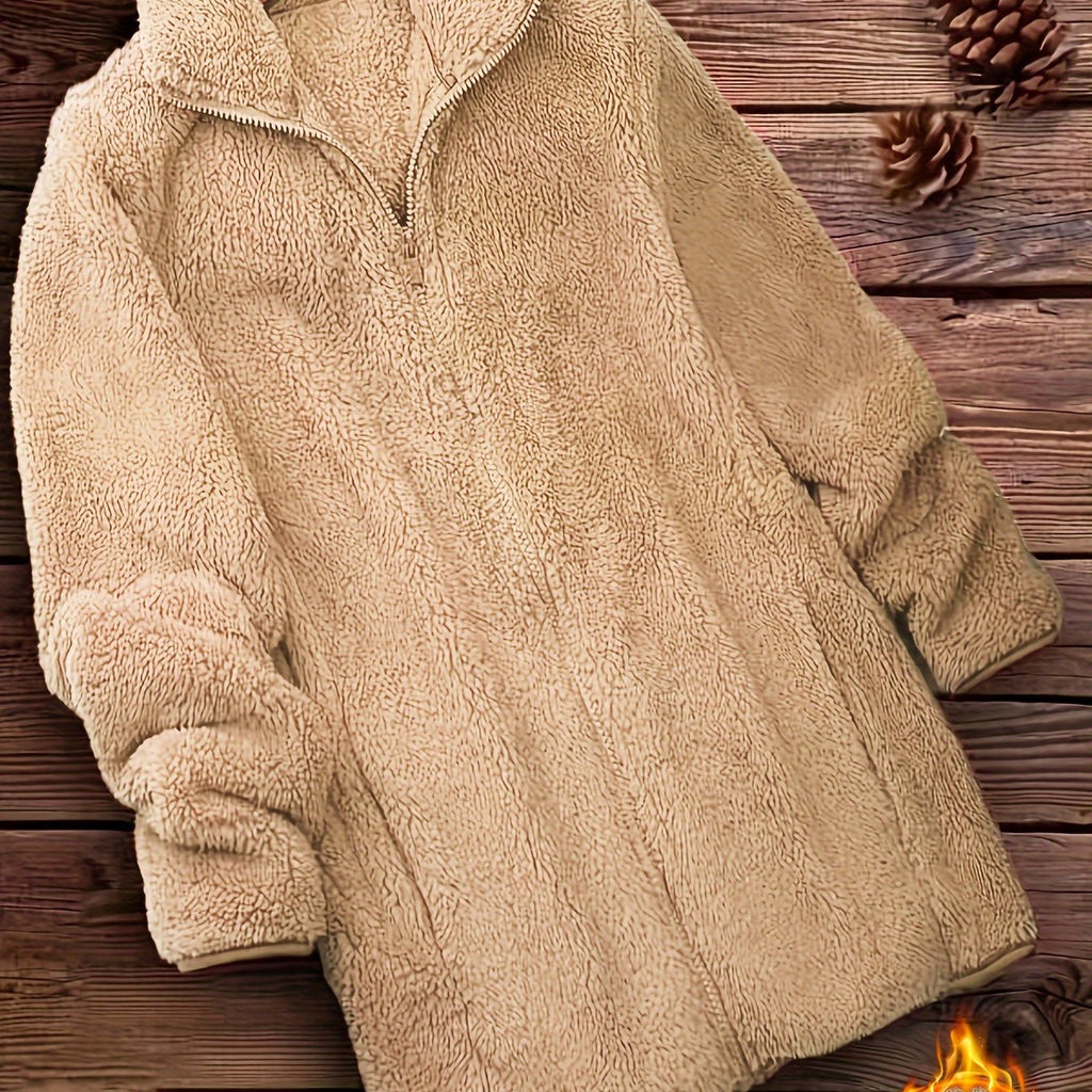 Plush Zipper Winter Jacket - Cozy Minimalist Fashion