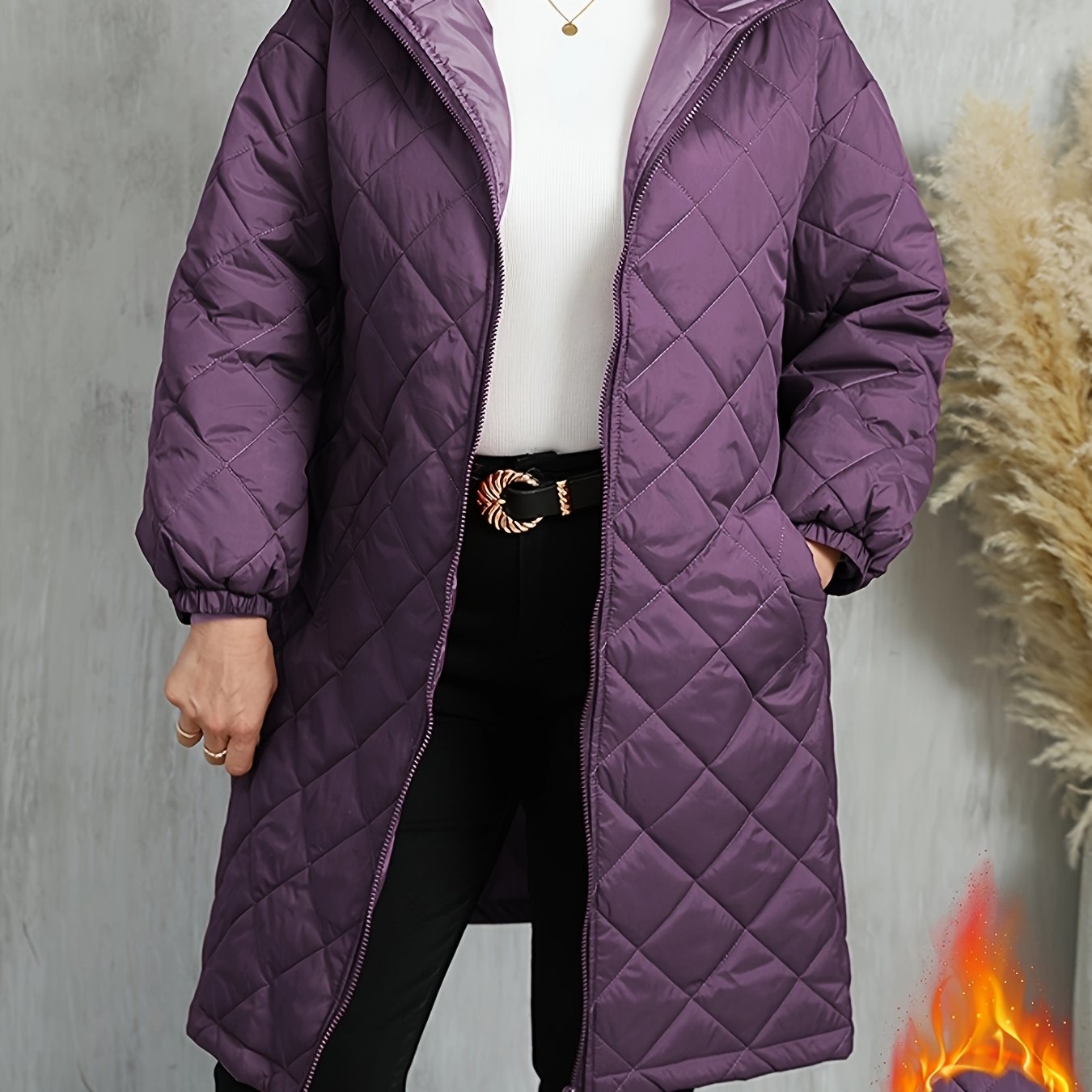 Stylish Hooded Women's Jacket with Purple Lining