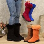 Botas Clássicas de Pelúcia para Mulher | Toque Suave, Conforto Quente de Inverno, Slip-on, Salto com Plataforma, Altura de Salto Médio