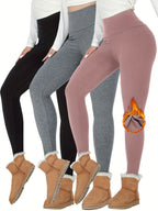 3 Pçs Das Mulheres Velo Térmico Forrado Leggings Esportivos De Cintura Alta, Treino Inverno Quente Calças Grossas Calças De Yoga Macias, Activewear Feminino